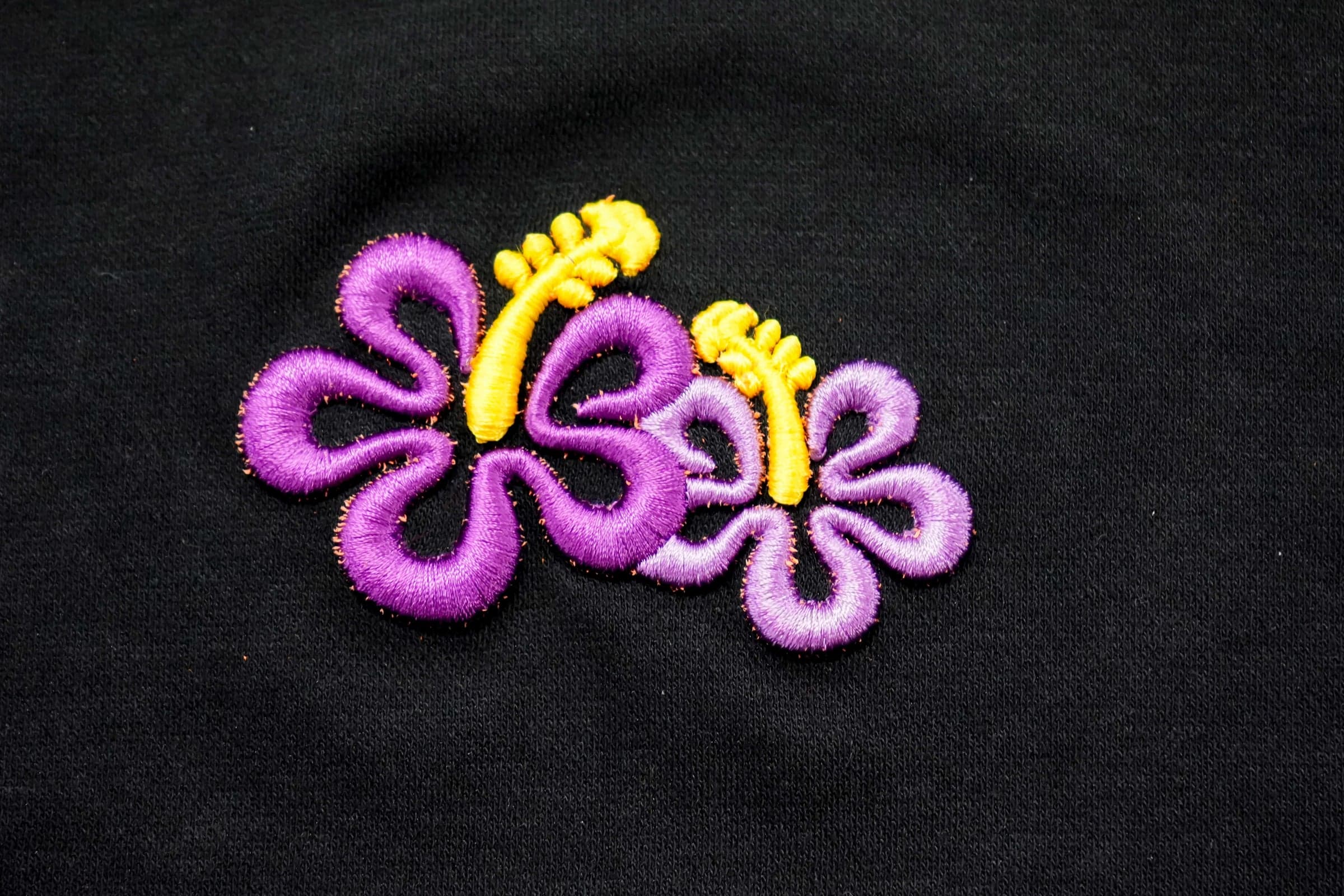 3D puff hibiscus immediately after stitching, raw foam edges visible
